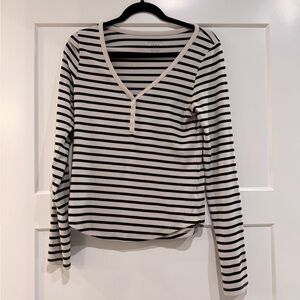 American Eagle Outfitters Black and White Striped Long Sleeve Top